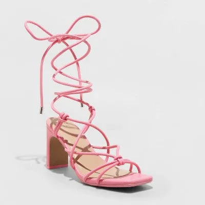 A New Day Women's 2.5" Chunky Block Mid Heel Lace Up Sandals Ankle Strap