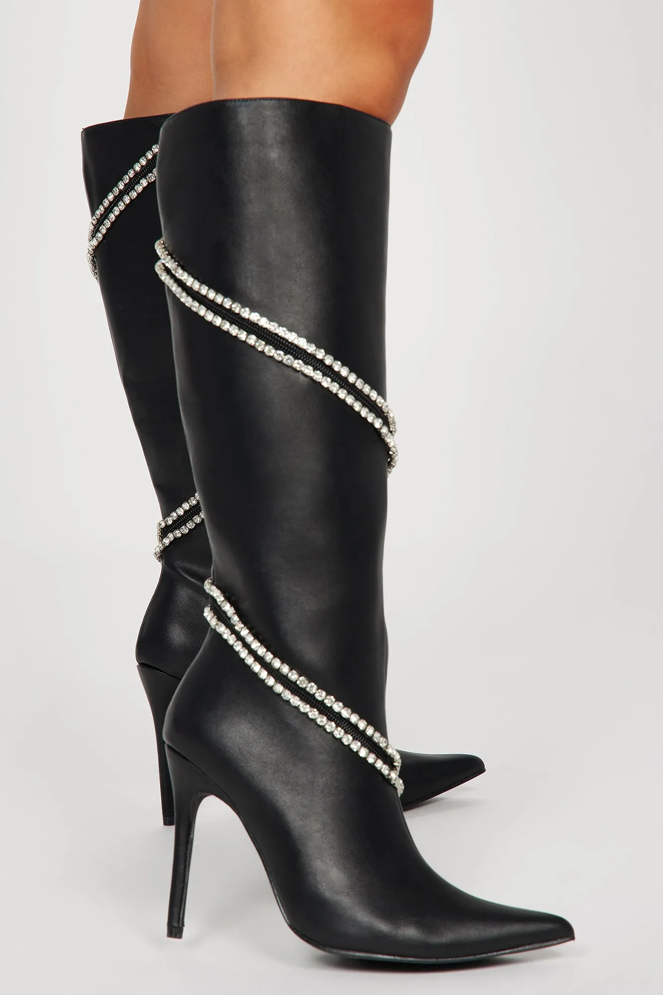 Alessia Embellished Knee High Boots - Black