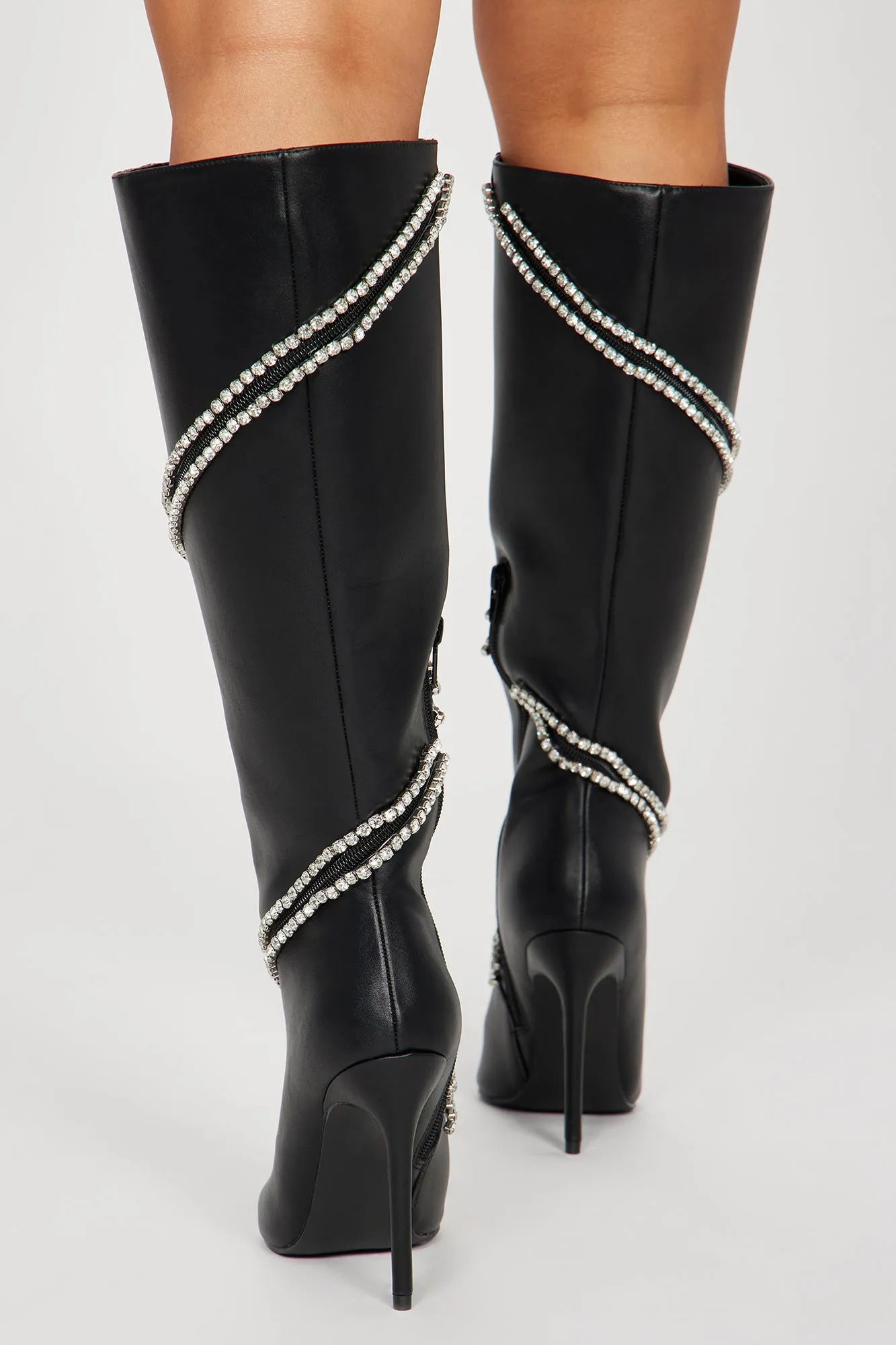 Alessia Embellished Knee High Boots - Black