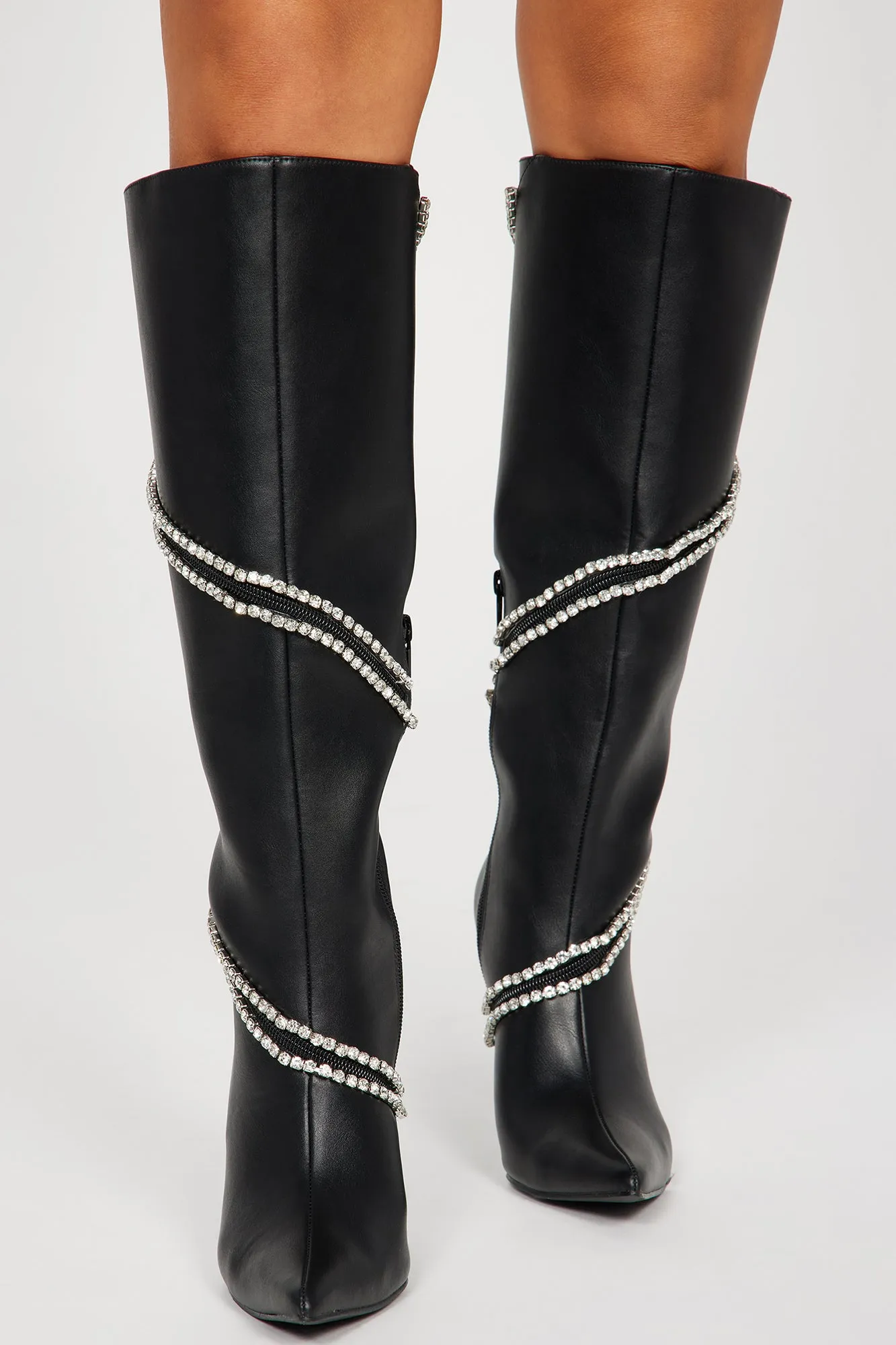 Alessia Embellished Knee High Boots - Black