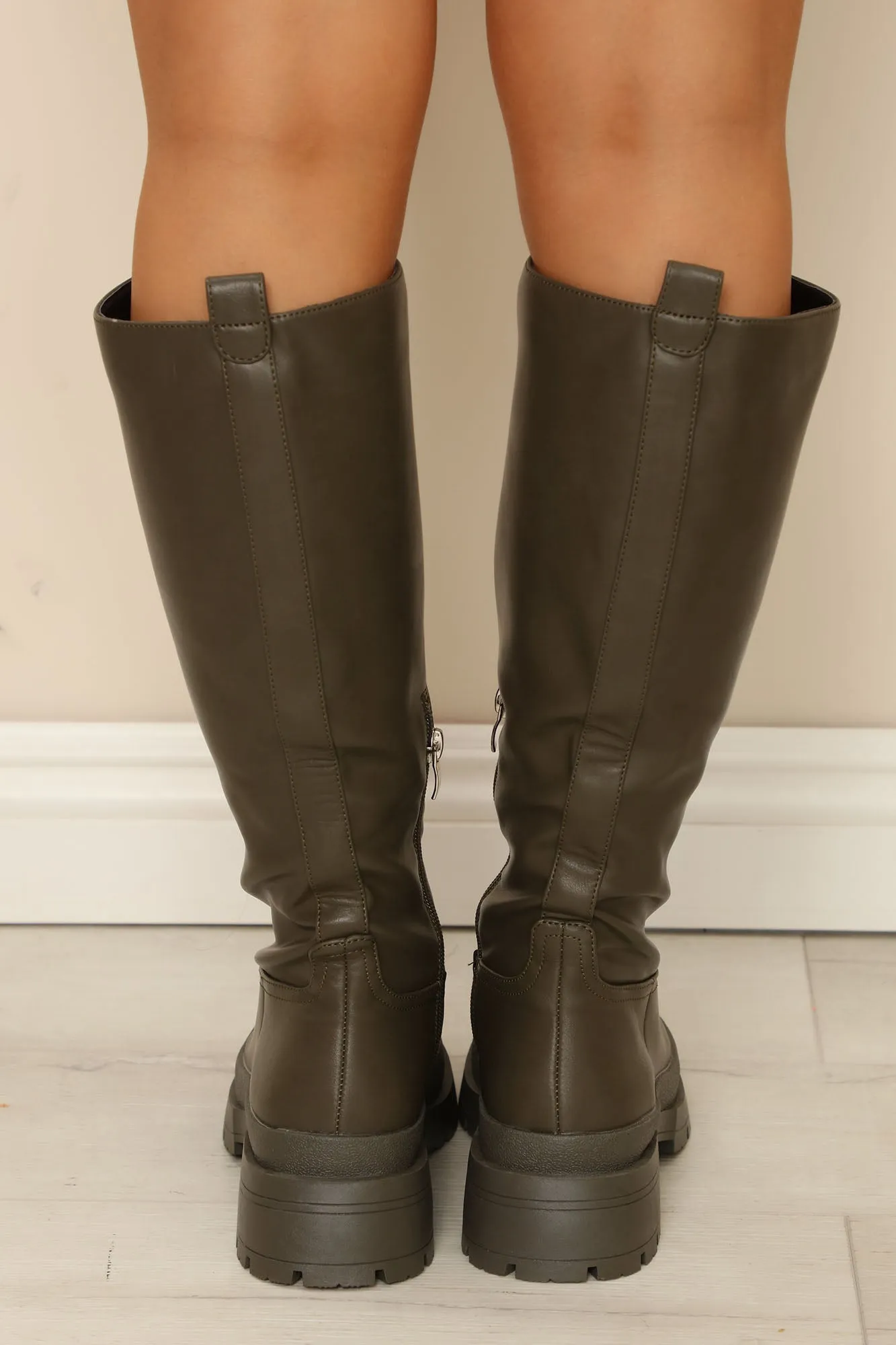 All On My Own Knee High Boots - Olive