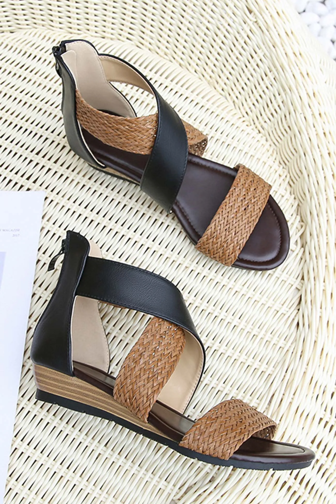 Amozae-Bohemia Weave Cross Slides Vintage Sandals