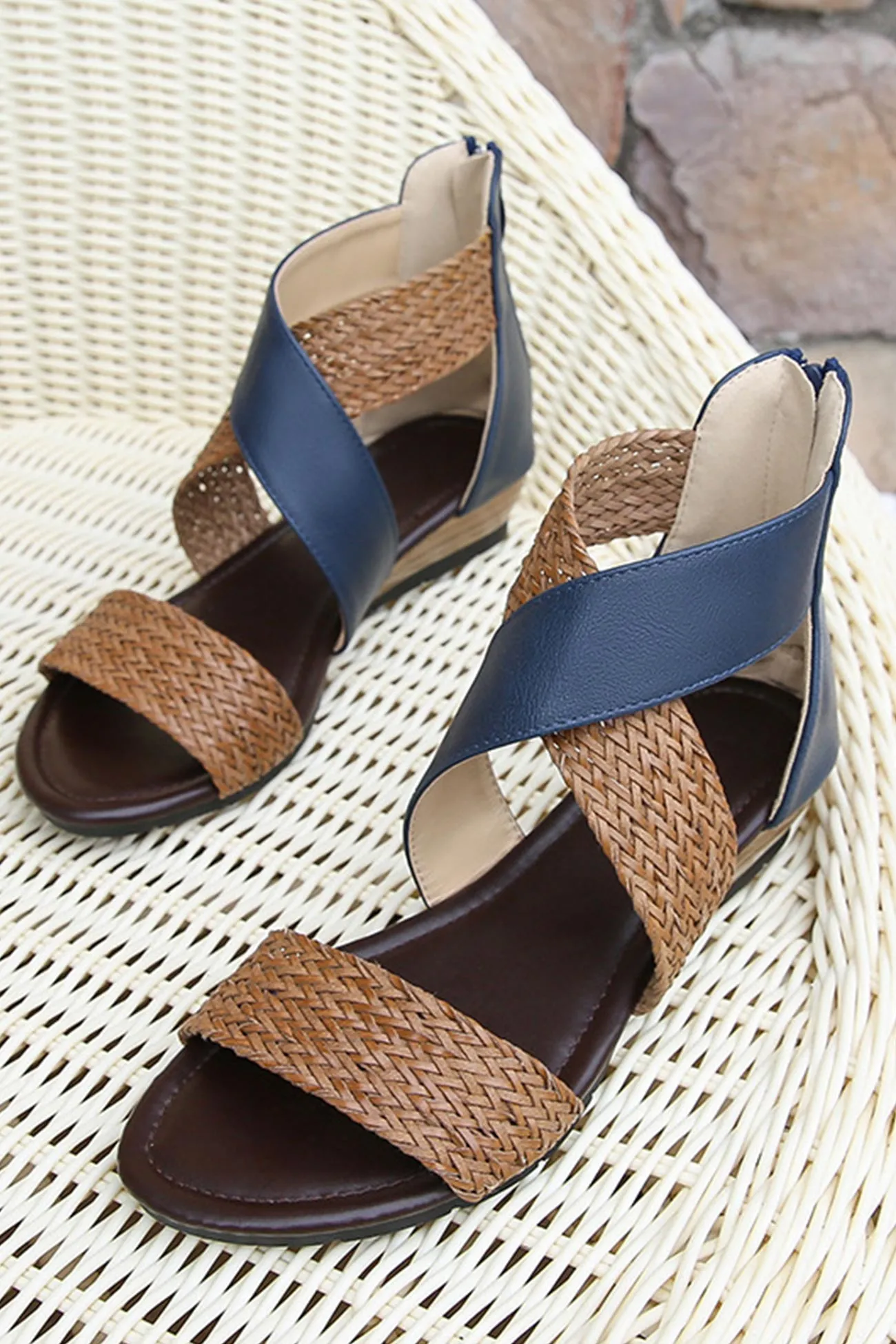 Amozae-Bohemia Weave Cross Slides Vintage Sandals