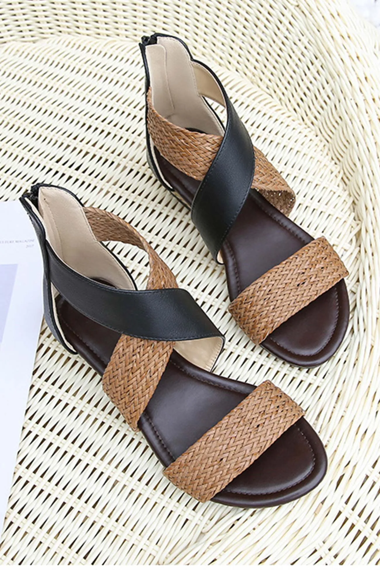 Amozae-Bohemia Weave Cross Slides Vintage Sandals