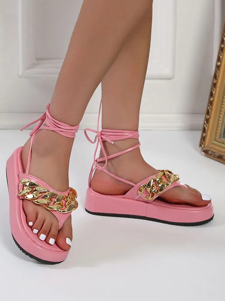 Amozae-Clip Toe Platform Chain Sandals