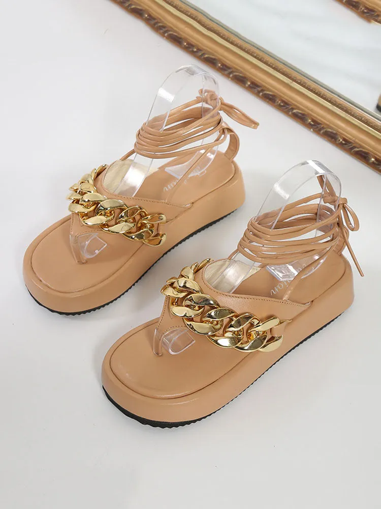 Amozae-Clip Toe Platform Chain Sandals