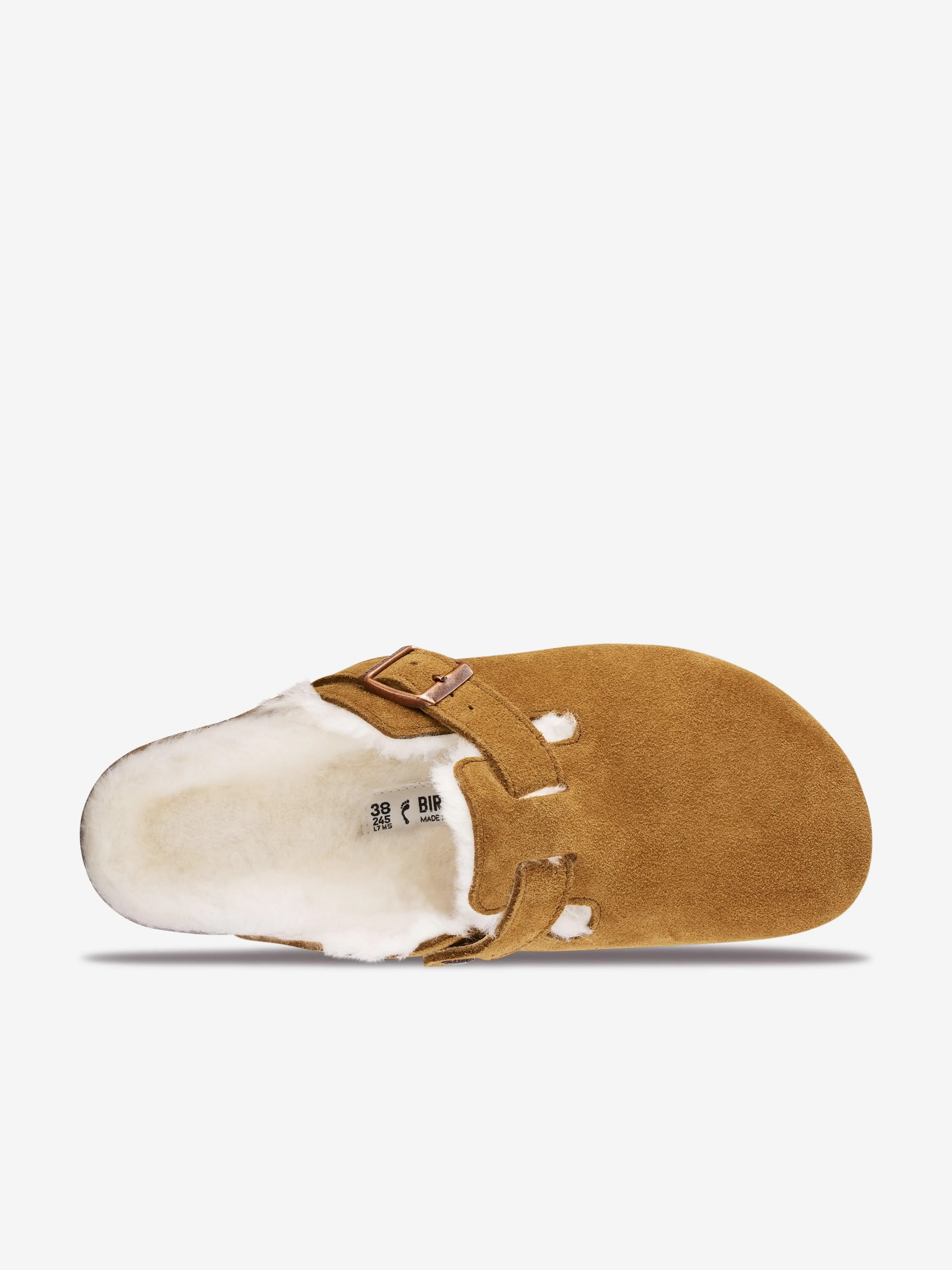 BIRKENSTOCK Boys Boston Shearling Suede Clogs in Brown