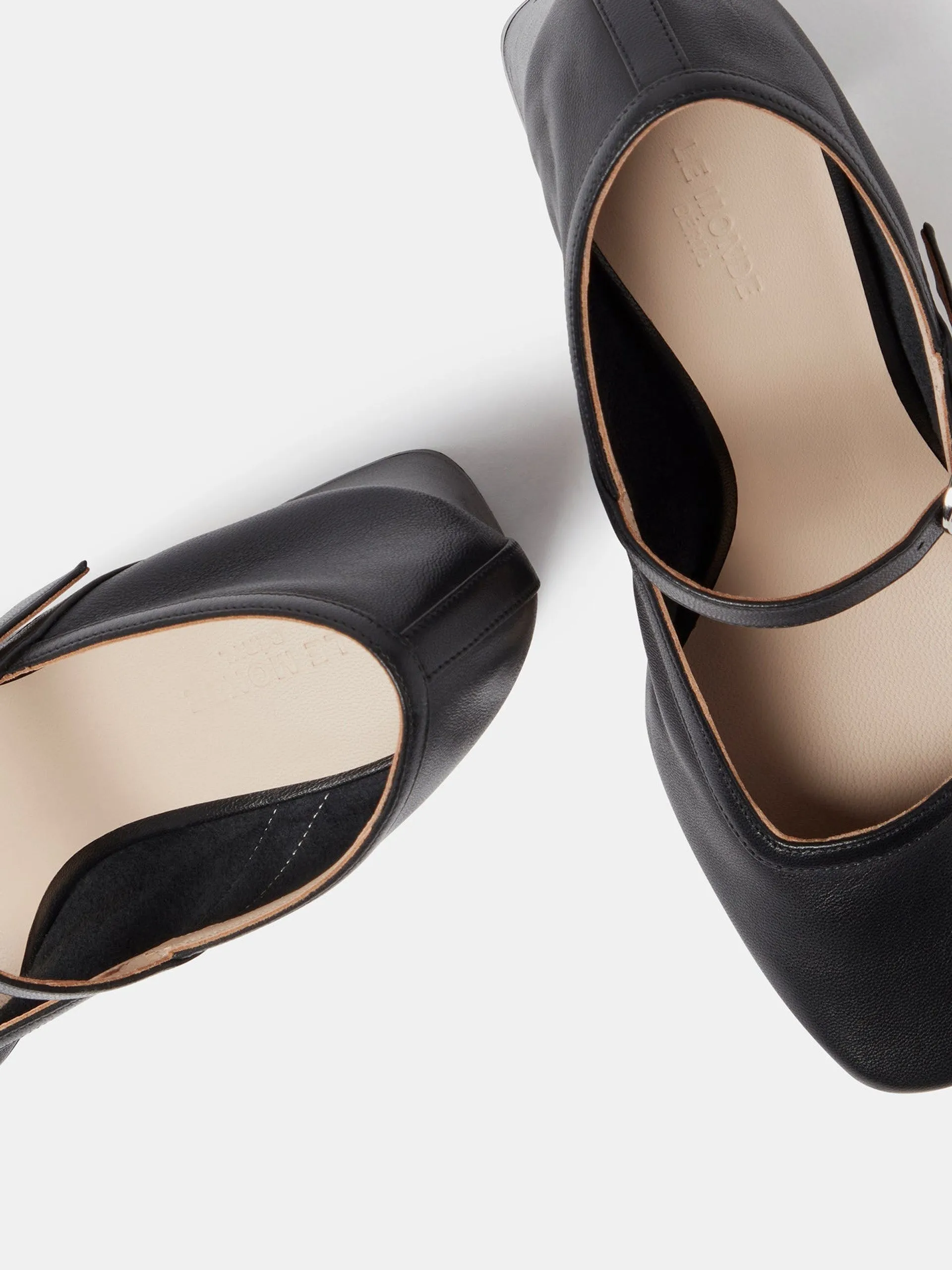 Black leather ballet Mary Jane pumps