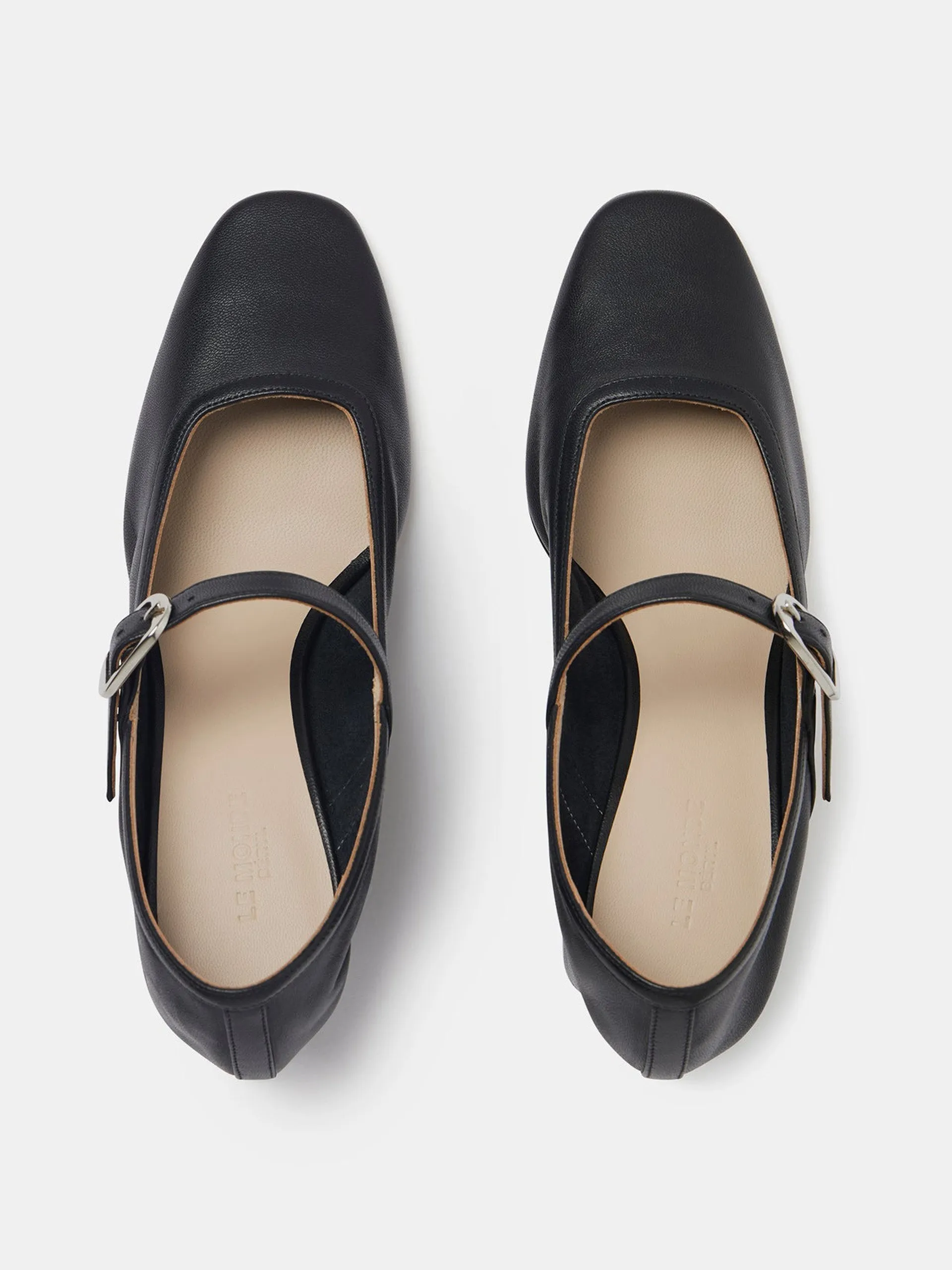 Black leather ballet Mary Jane pumps