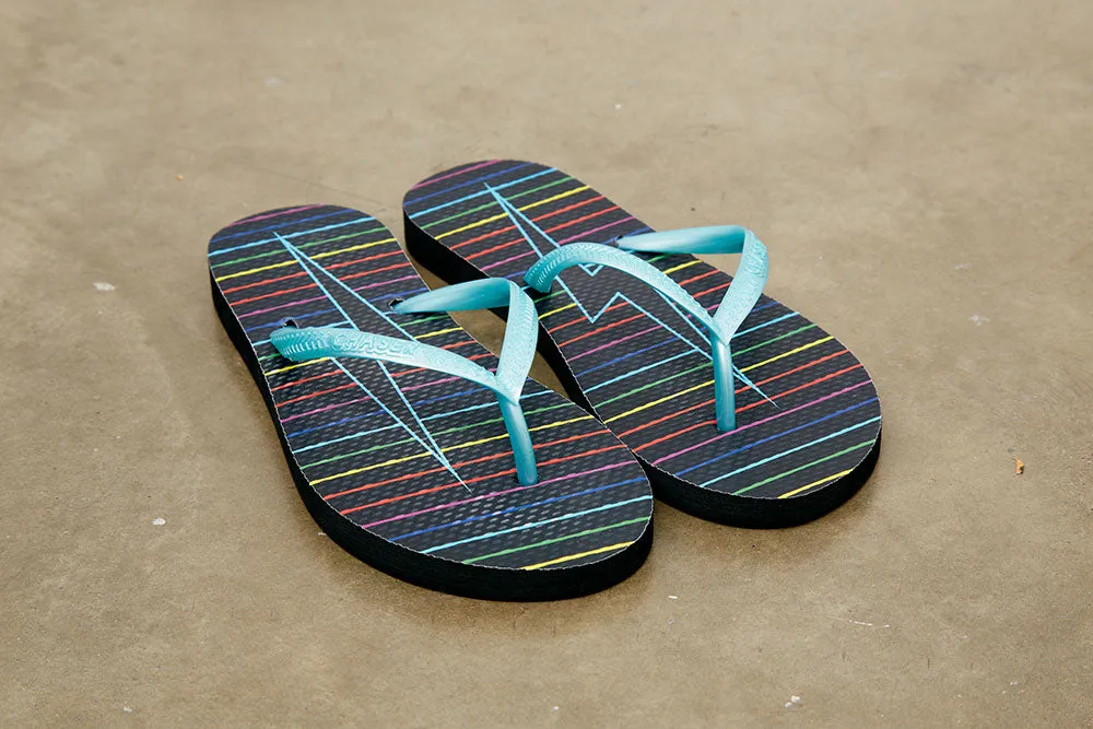 Black Rainbow Bolt Flip Flops