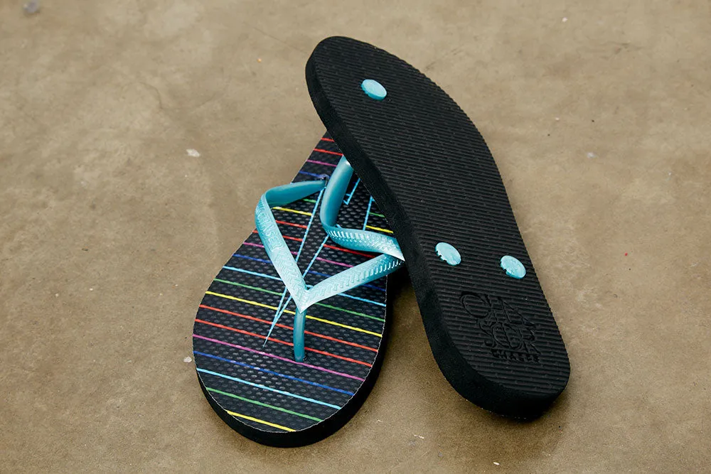 Black Rainbow Bolt Flip Flops