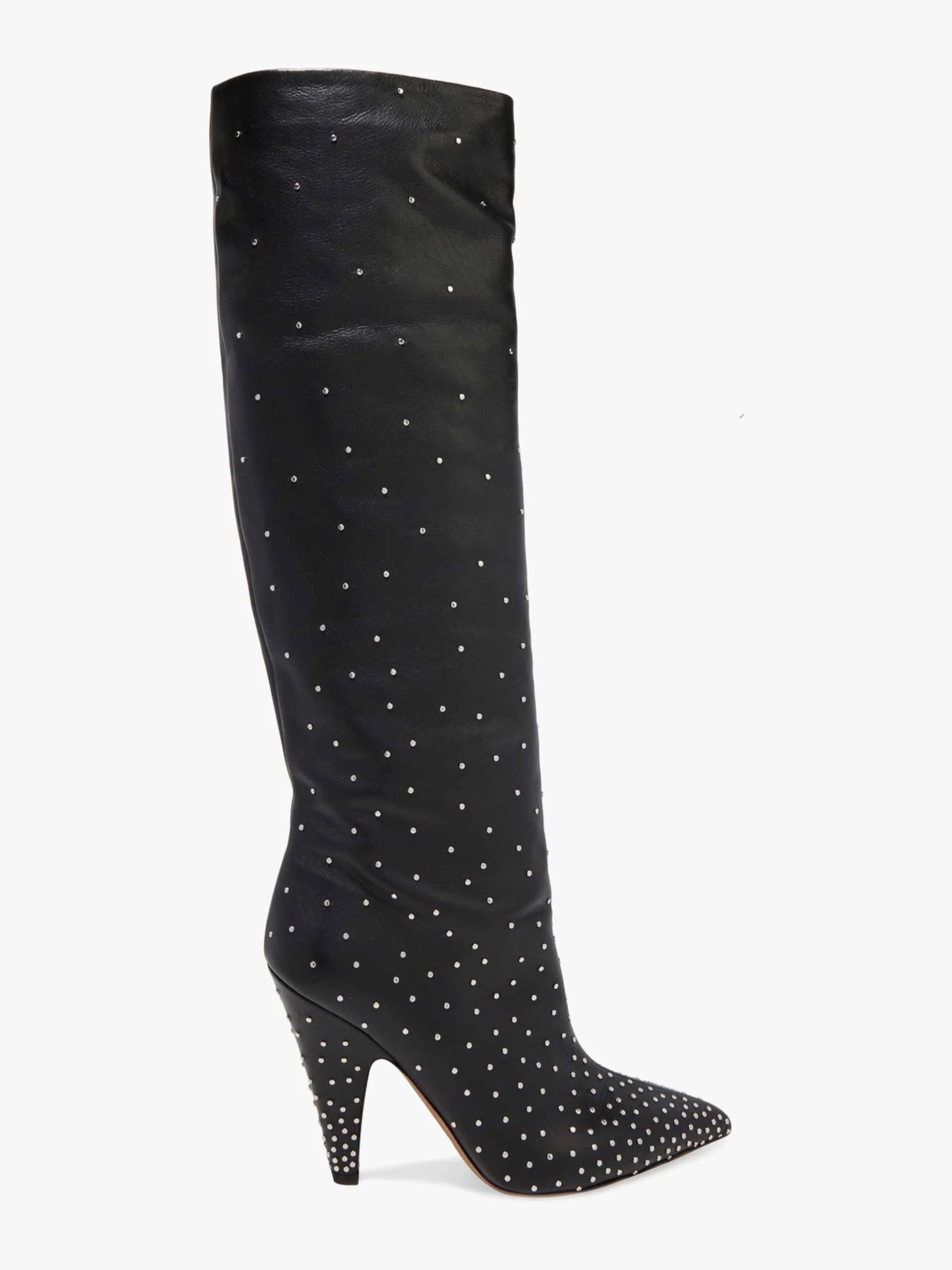 Black studded leather knee high boots