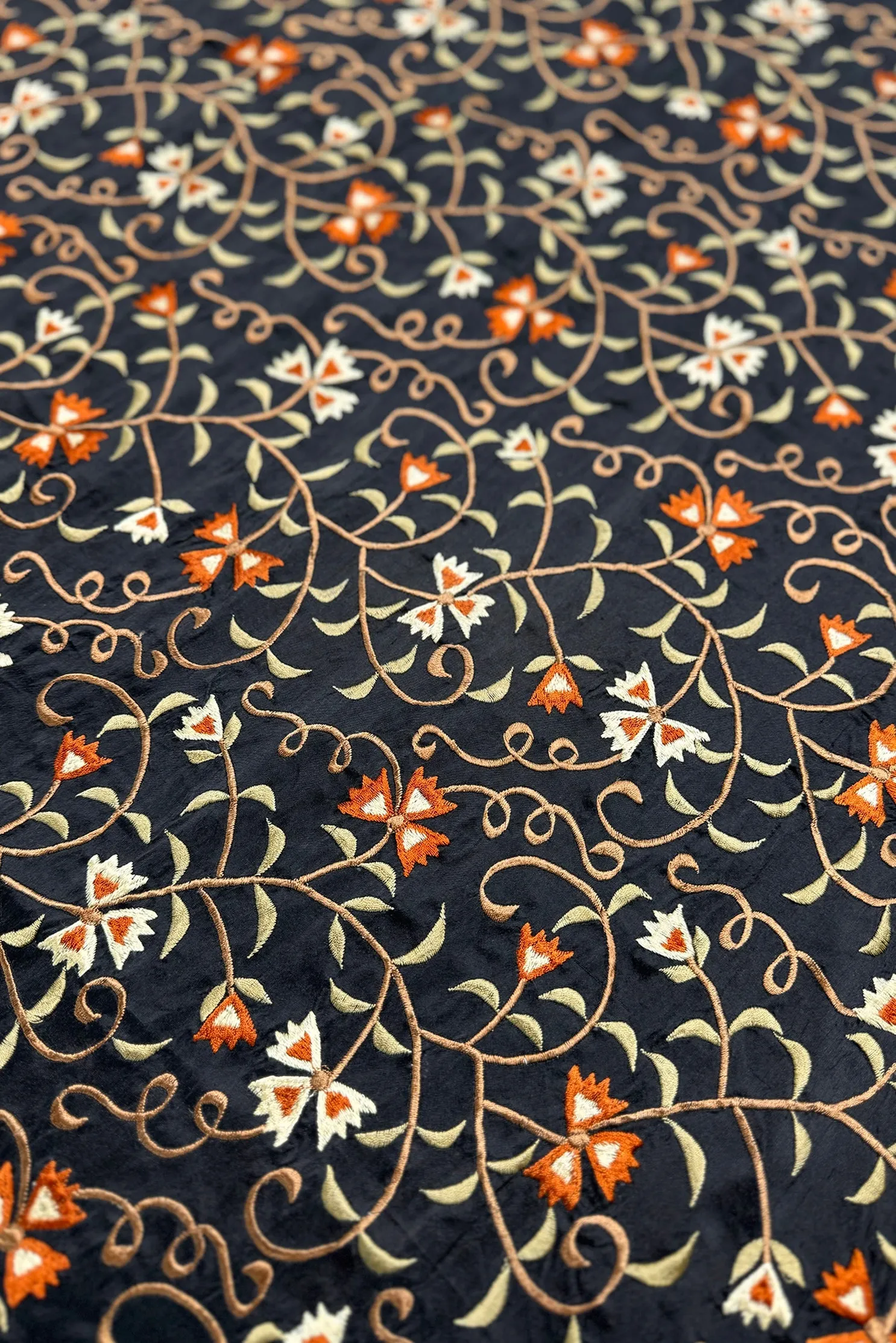 Black/Multicolor Embroidered Dupioni Silk MED-200/3