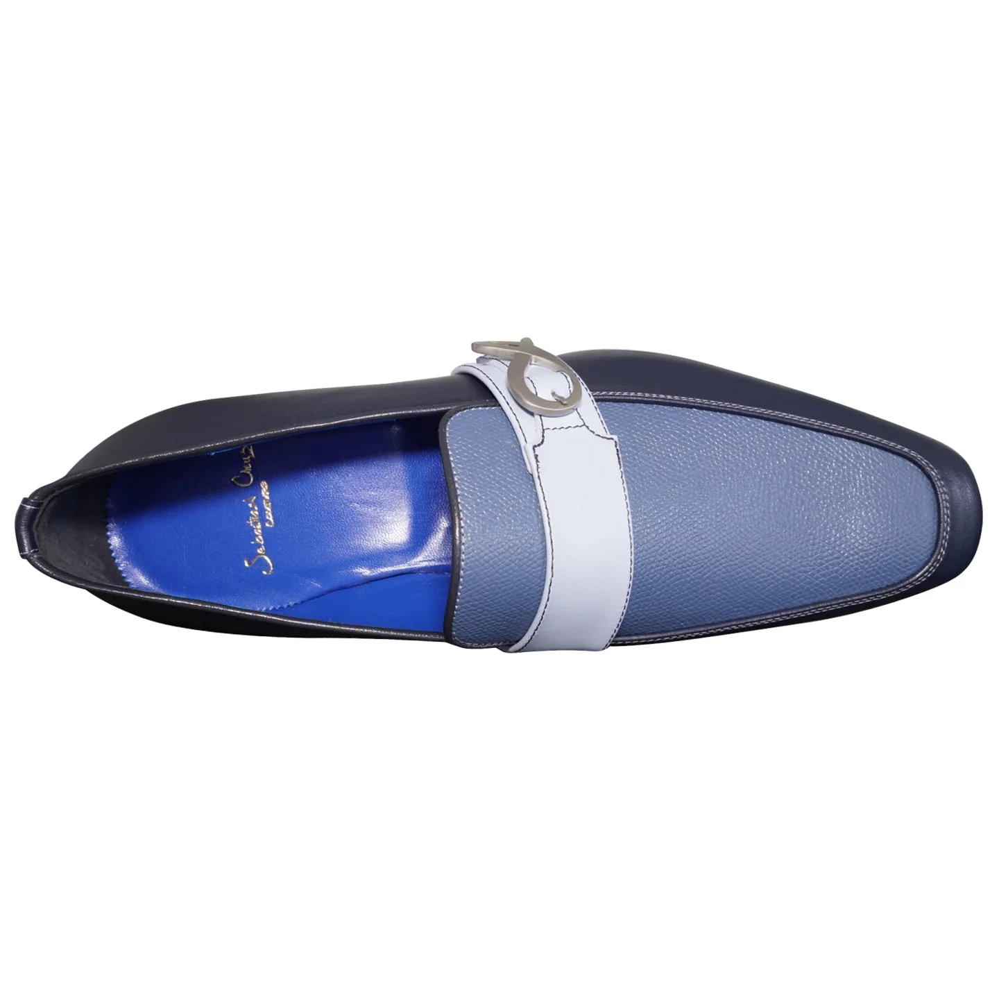 Blu Maya Leather Monk Strap loafer With Silver Buckle