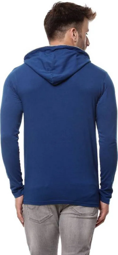 Blue Cotton Hood Chain Full Sleeves T-Shirt