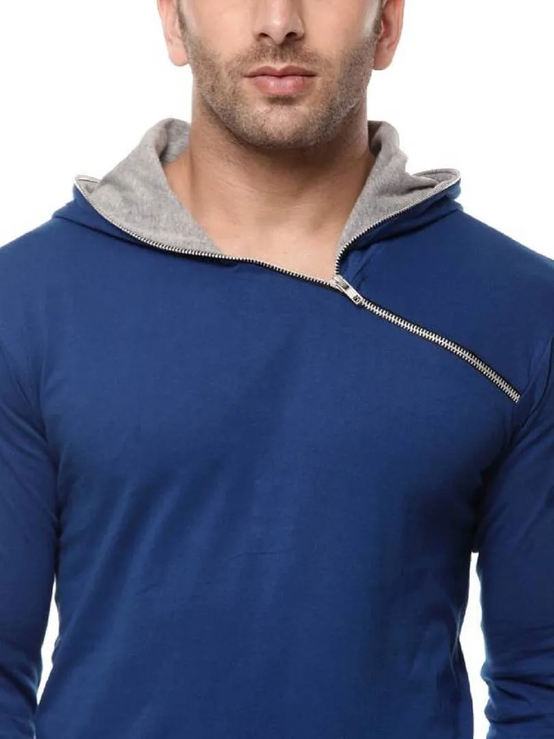 Blue Cotton Hood Chain Full Sleeves T-Shirt