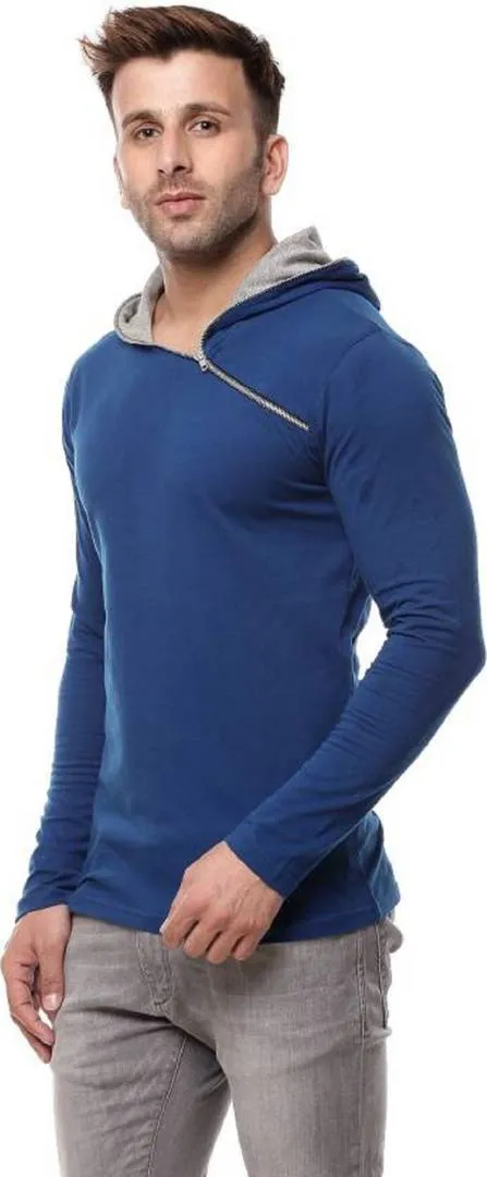 Blue Cotton Hood Chain Full Sleeves T-Shirt