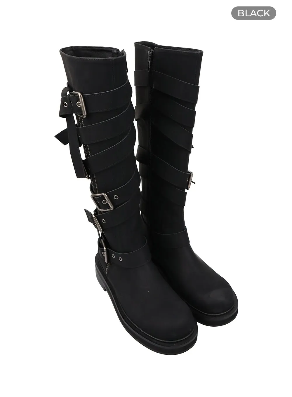 Buckled Leather Knee-High Boots OA425