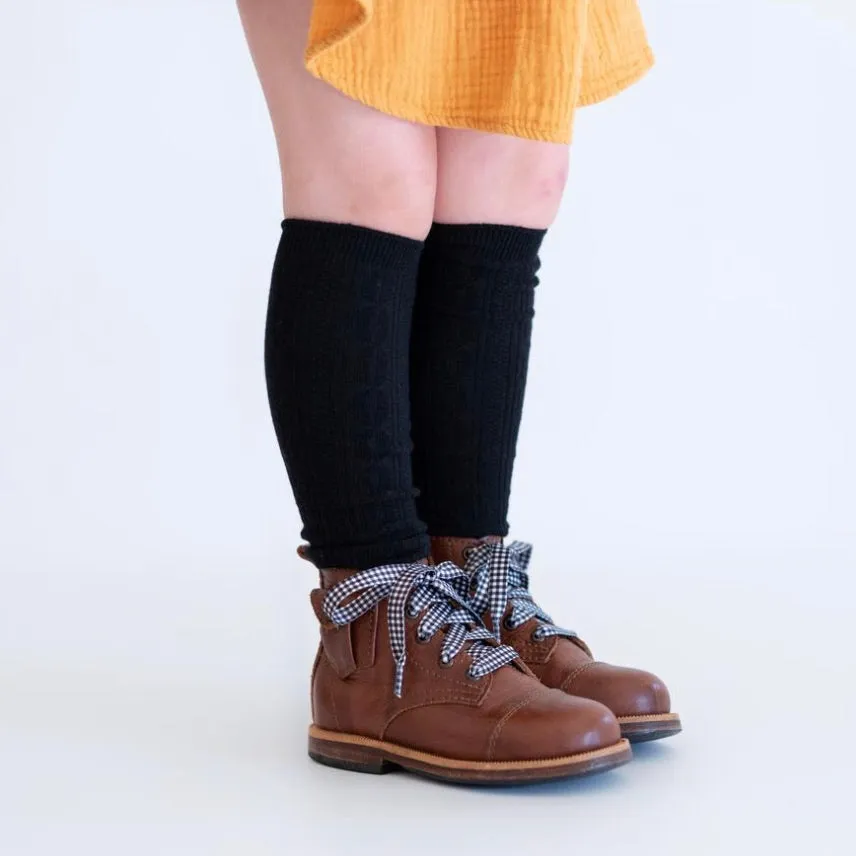 Cable Knit Knee High Socks - Black