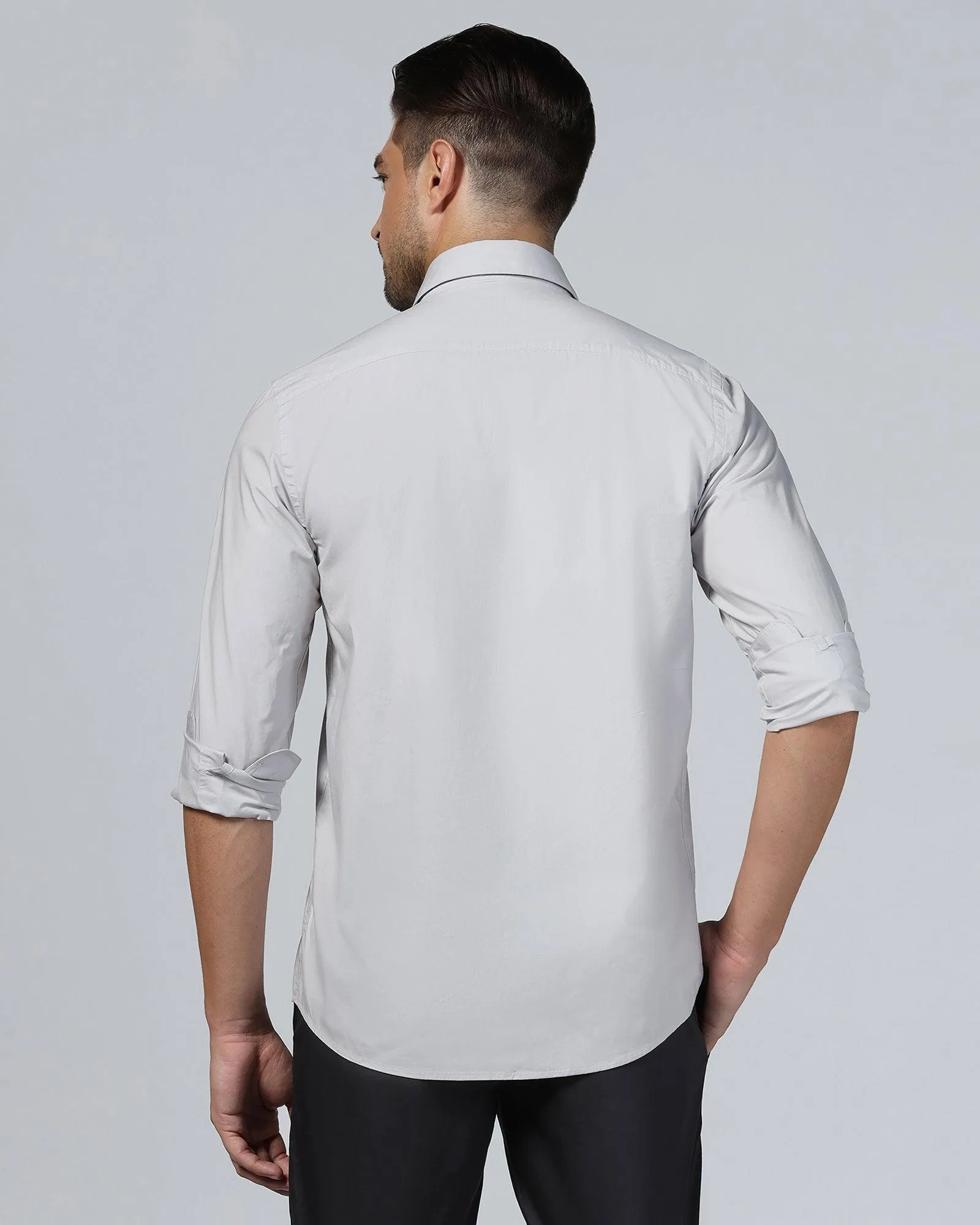 Casual Light Grey Solid Shirt - Lujo