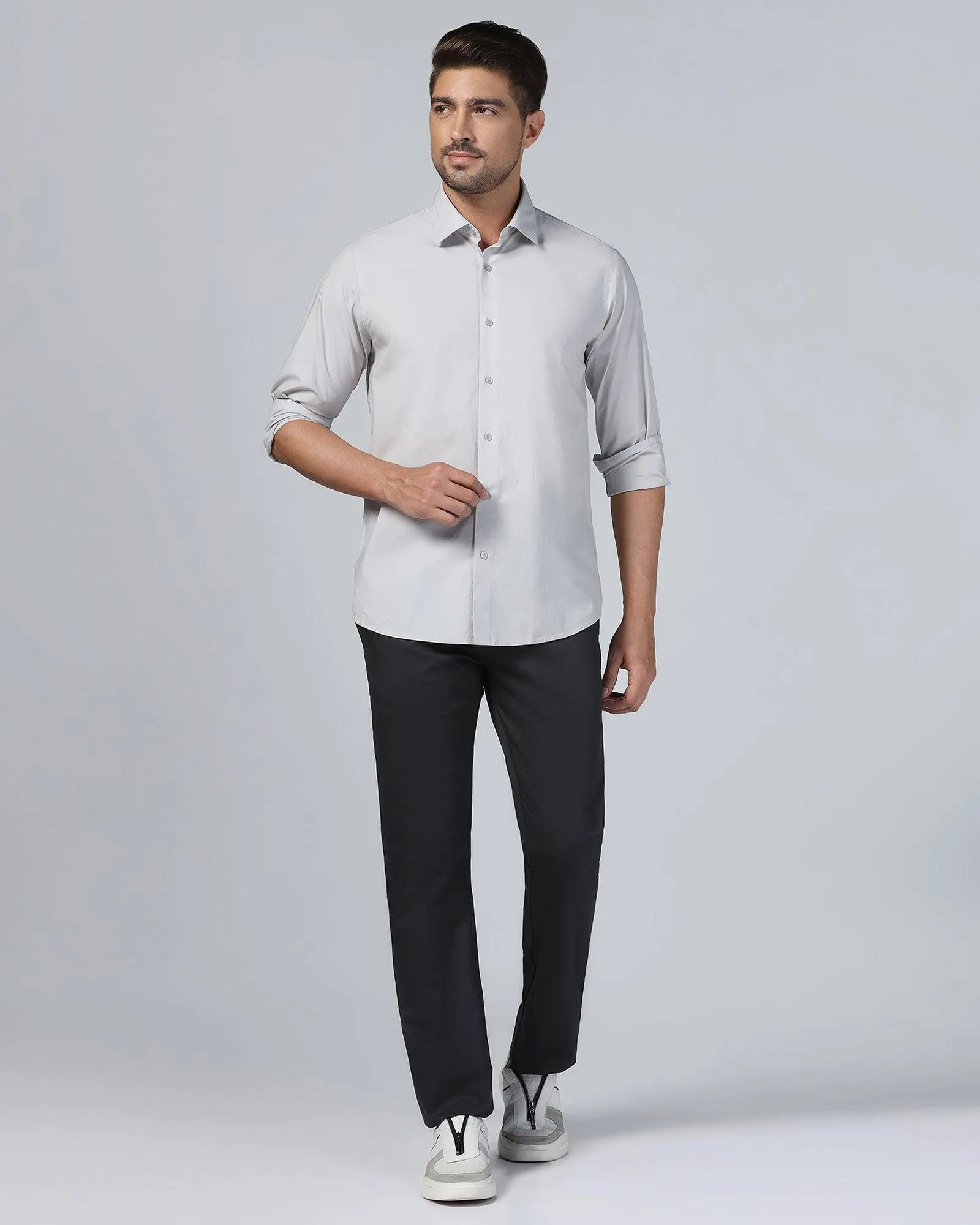 Casual Light Grey Solid Shirt - Lujo