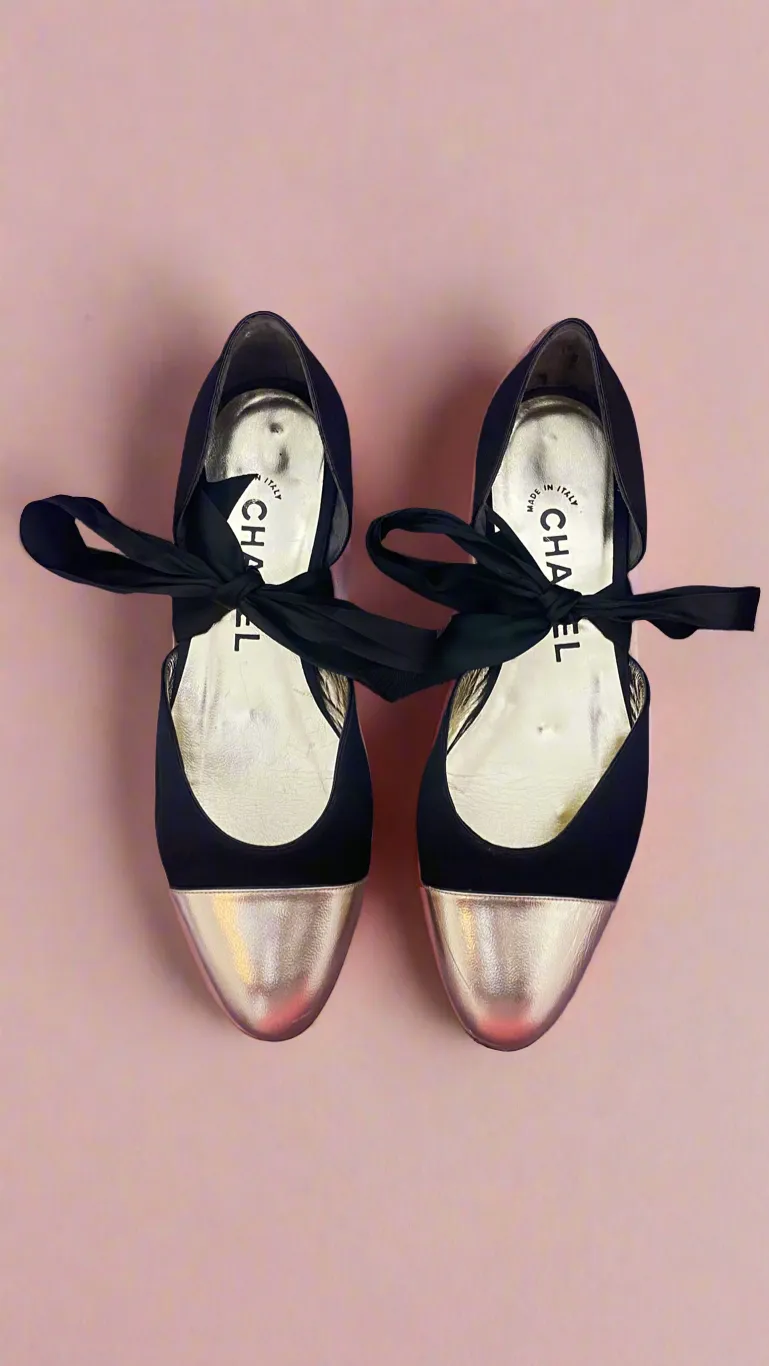 Chanel Black and Gold Ballerina Flats