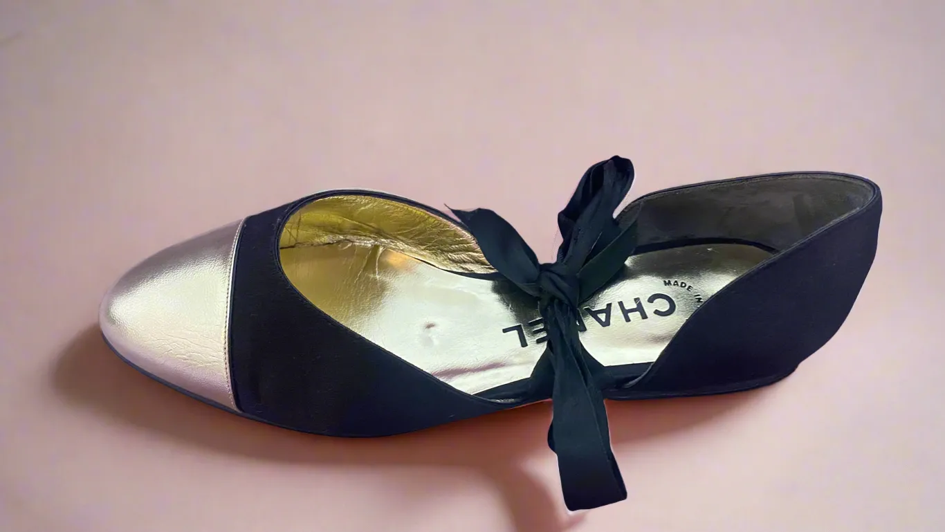 Chanel Black and Gold Ballerina Flats