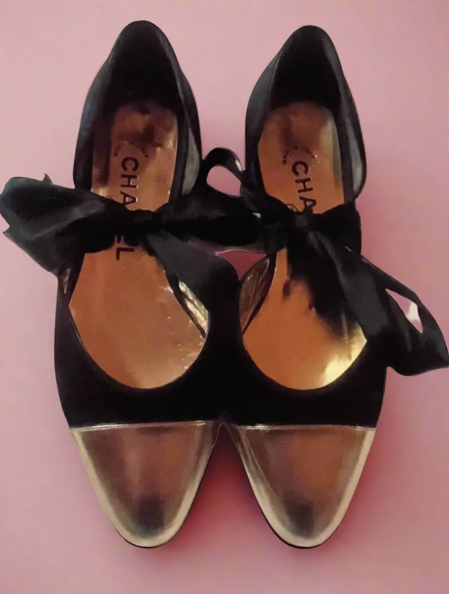 Chanel Black and Gold Ballerina Flats