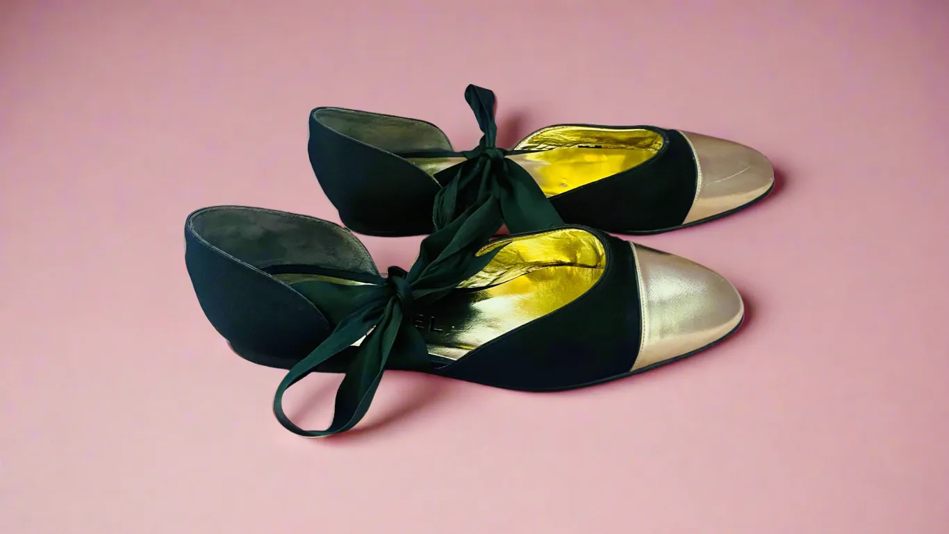 Chanel Black and Gold Ballerina Flats