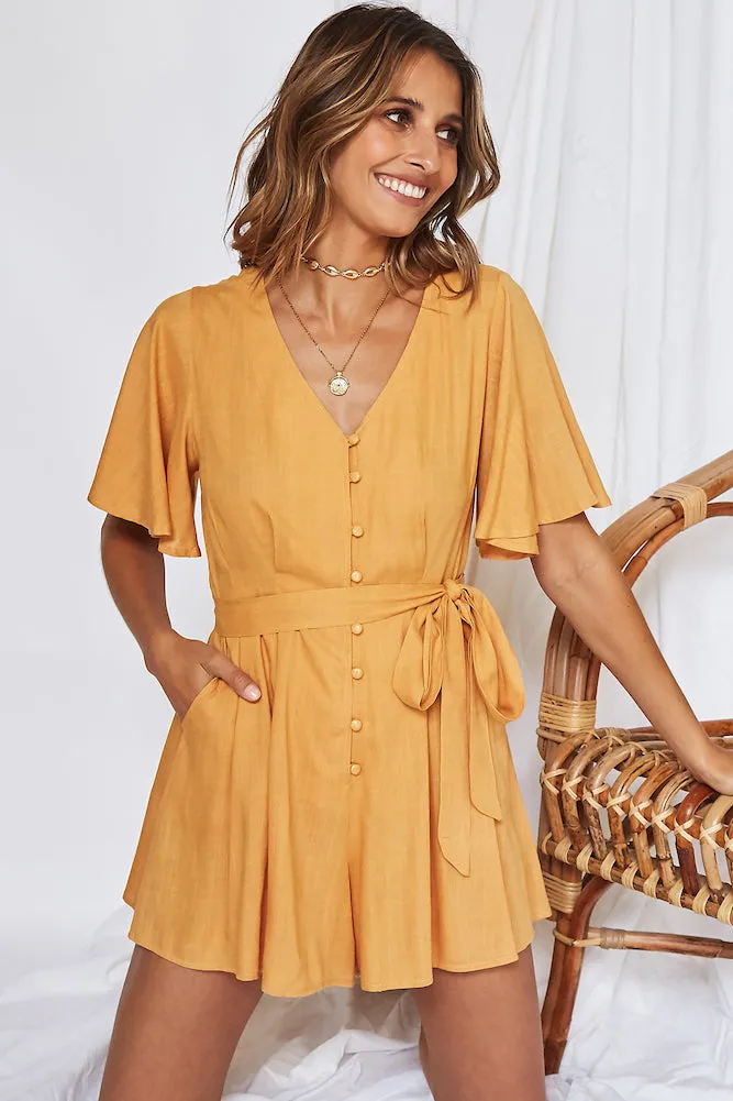 Coastal Treasure Romper Mustard