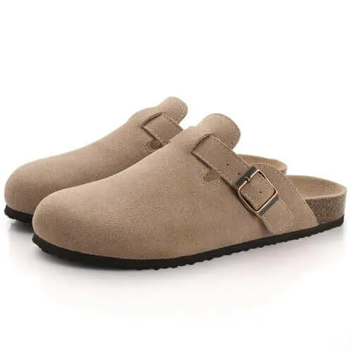 Comwarm Fashion Women's Suede Mules Slippers Boston Clogs Cork Insole