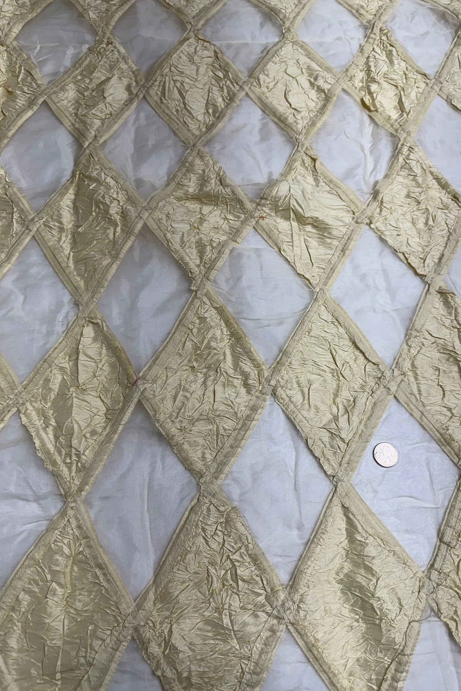 Dark Beige Diamond Shantung on Organza Embroidered Dupioni Silk