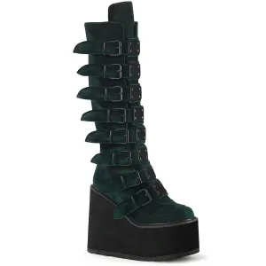 Demonia SWING-815 | Emerald Velvet Knee High Boots