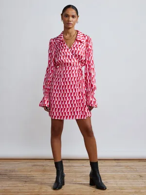 Diane Pink Tile Print Wrap Mini Dress