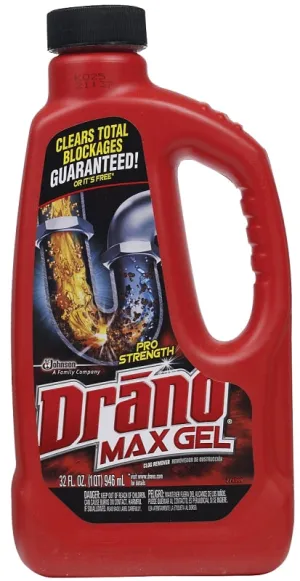 Drano Max Gel 00117 Clog Remover, Liquid, Natural, Bleach, 32 oz Bottle :EA: QUANTITY: 12