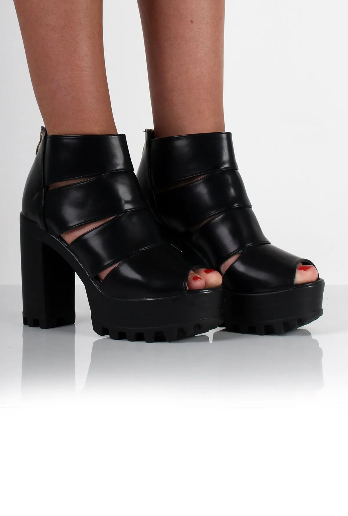 Ella Black Cut Out Block Platforms