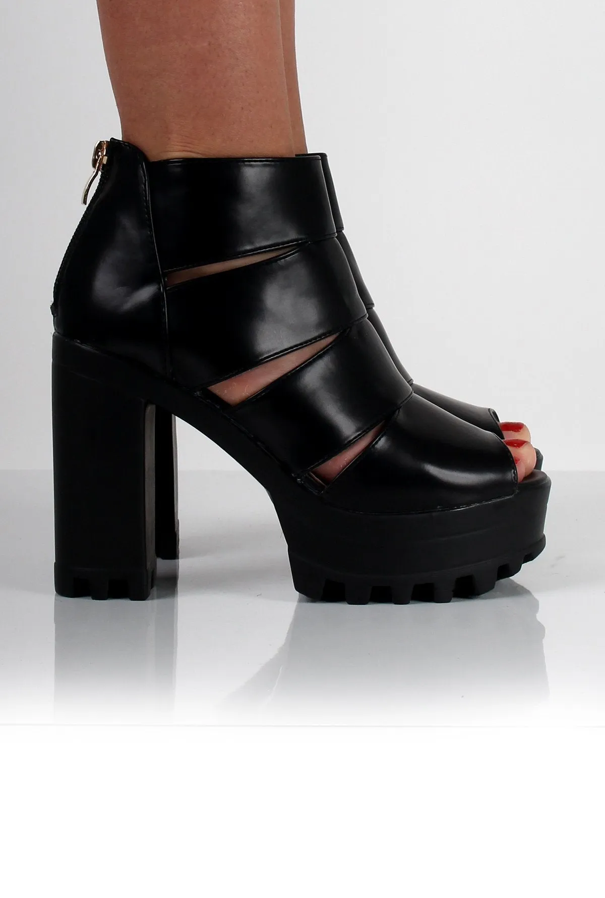 Ella Black Cut Out Block Platforms