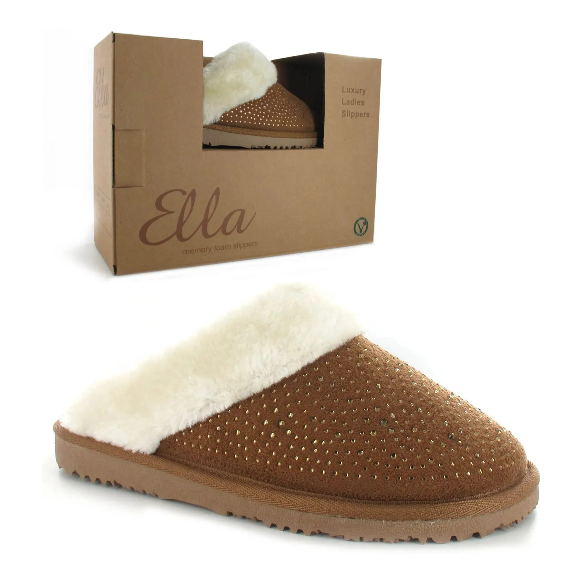 ELLA Charlotte Embellished Faux Fur Mule Slipper