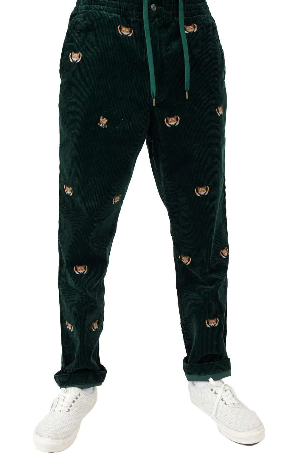 Embroidered Corduroy Pants - College Green with Polo Bear Design