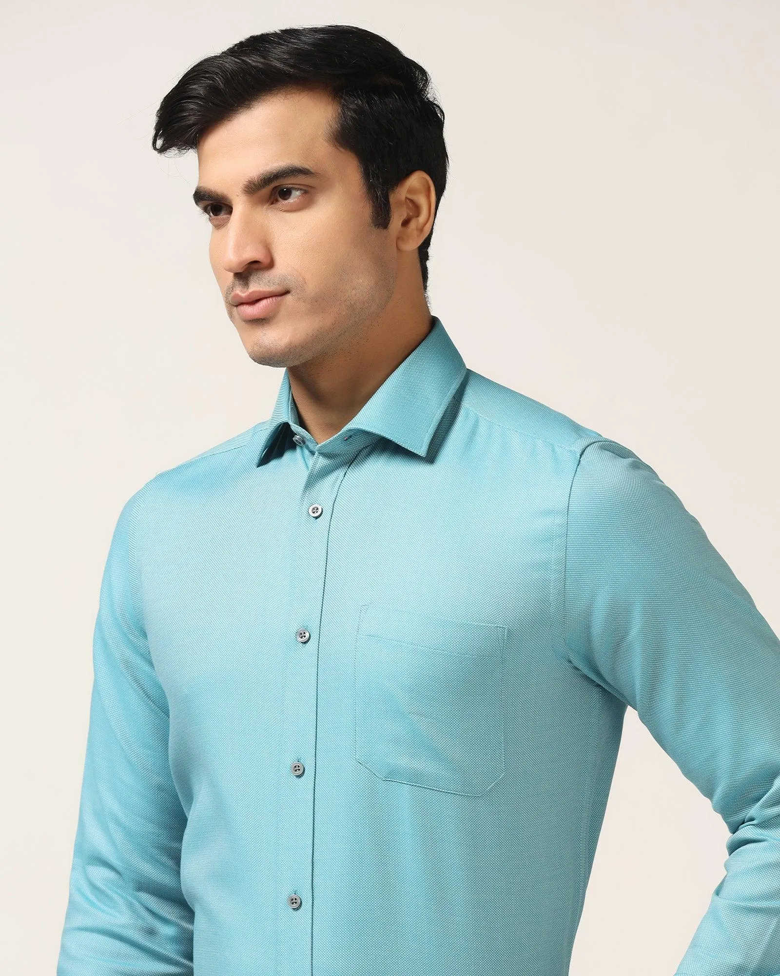 Formal Teal Textured Shirt - Cran