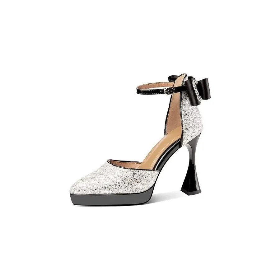 Glamourous Leather Strap Platform Heel Sandals