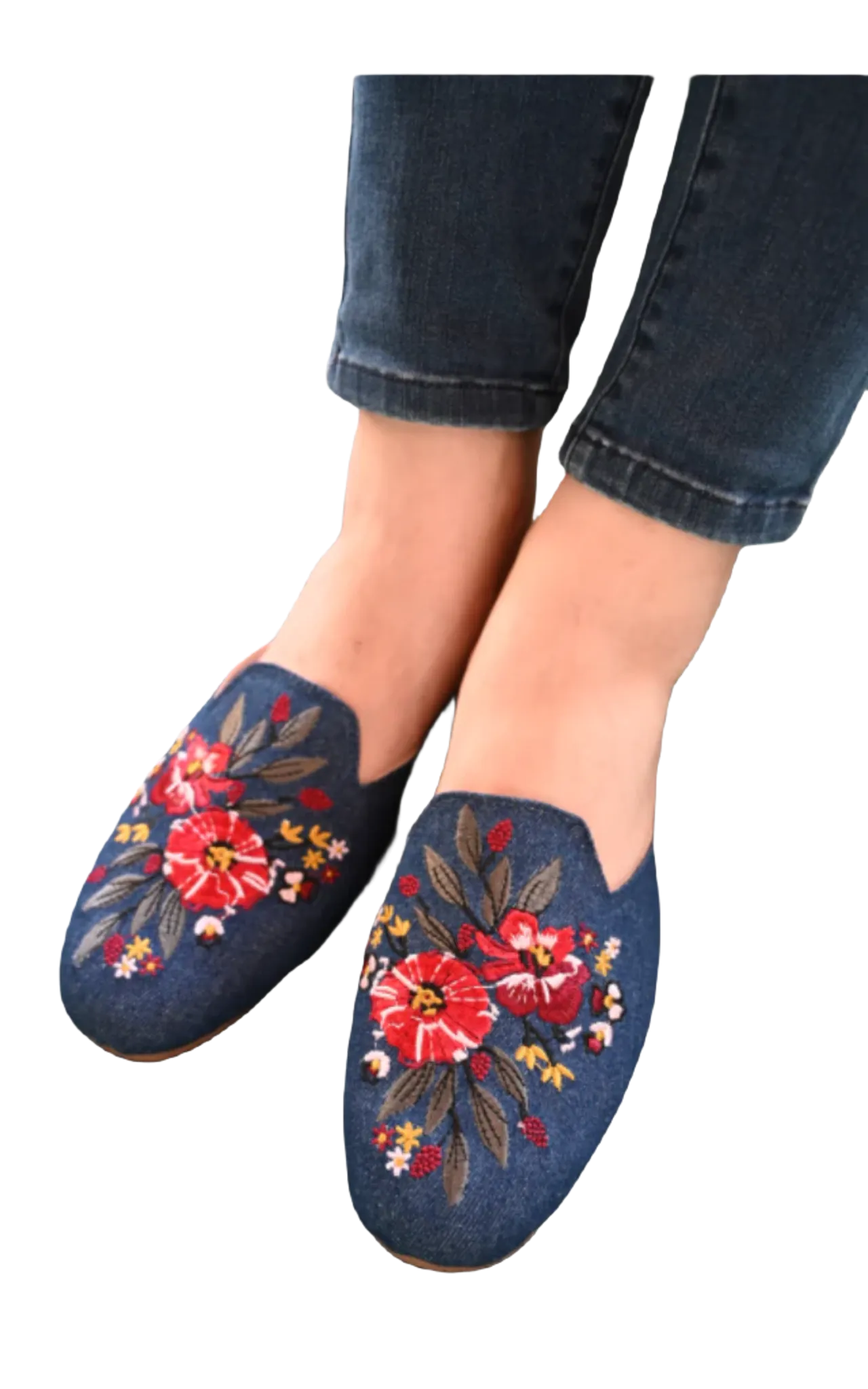 Golden Step Ladies Embroidery Slippers (Prussian Blue)