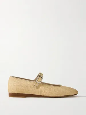 Grosgrain-trimmed raffia Mary Jane ballet flats