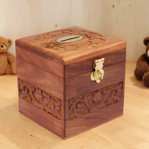 Handmade Wooden Boxes Money Bank, Gullak for Kids 21 x 10 x 10 Cm