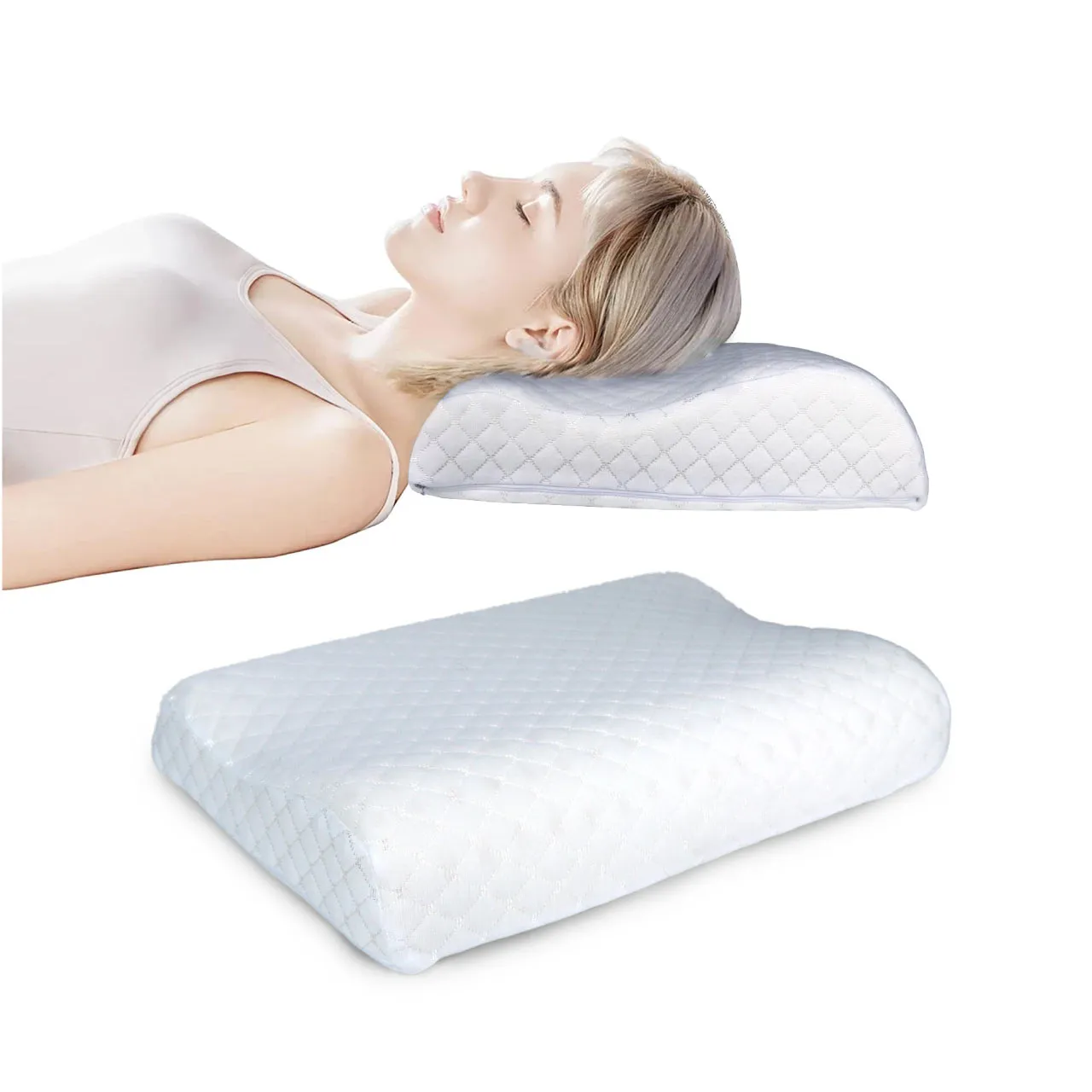 High Quality Mini Size 31x47cm (7x9) Knitted Anti Snore Contour Cervical Neck Support Memory Foam Pillow with Washable Grey Cover