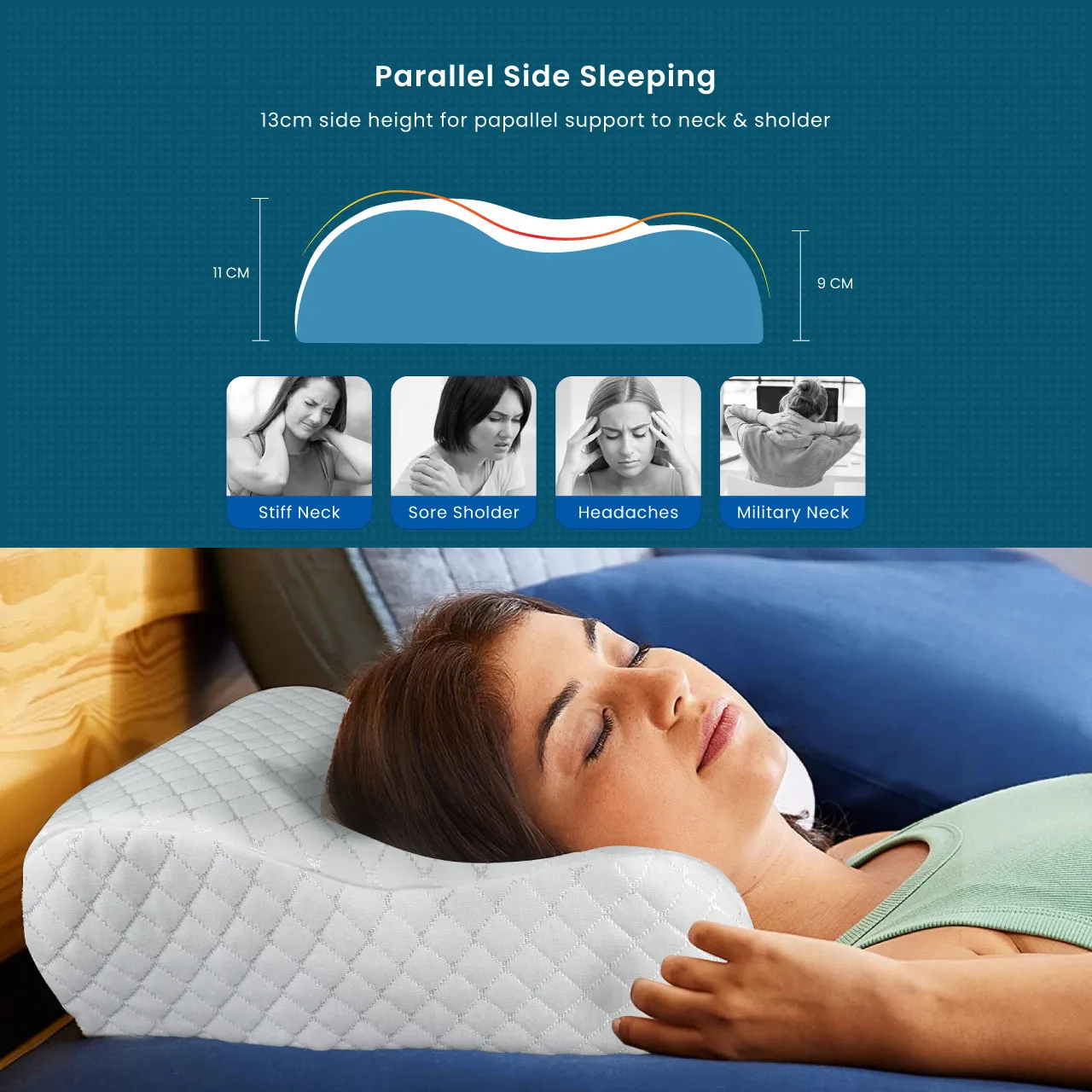 High Quality Standard Size 40x60 (9x11) Knitted Anti Snore Contour Cervical Neck Support Memory Foam Pillow with Washable White Cover