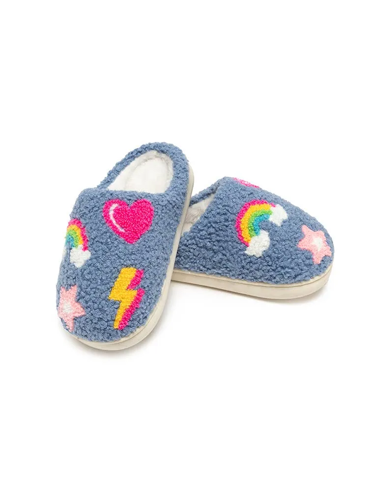 Kids Iconic Symbols Slippers - Blue: BIG KIDS 1-3