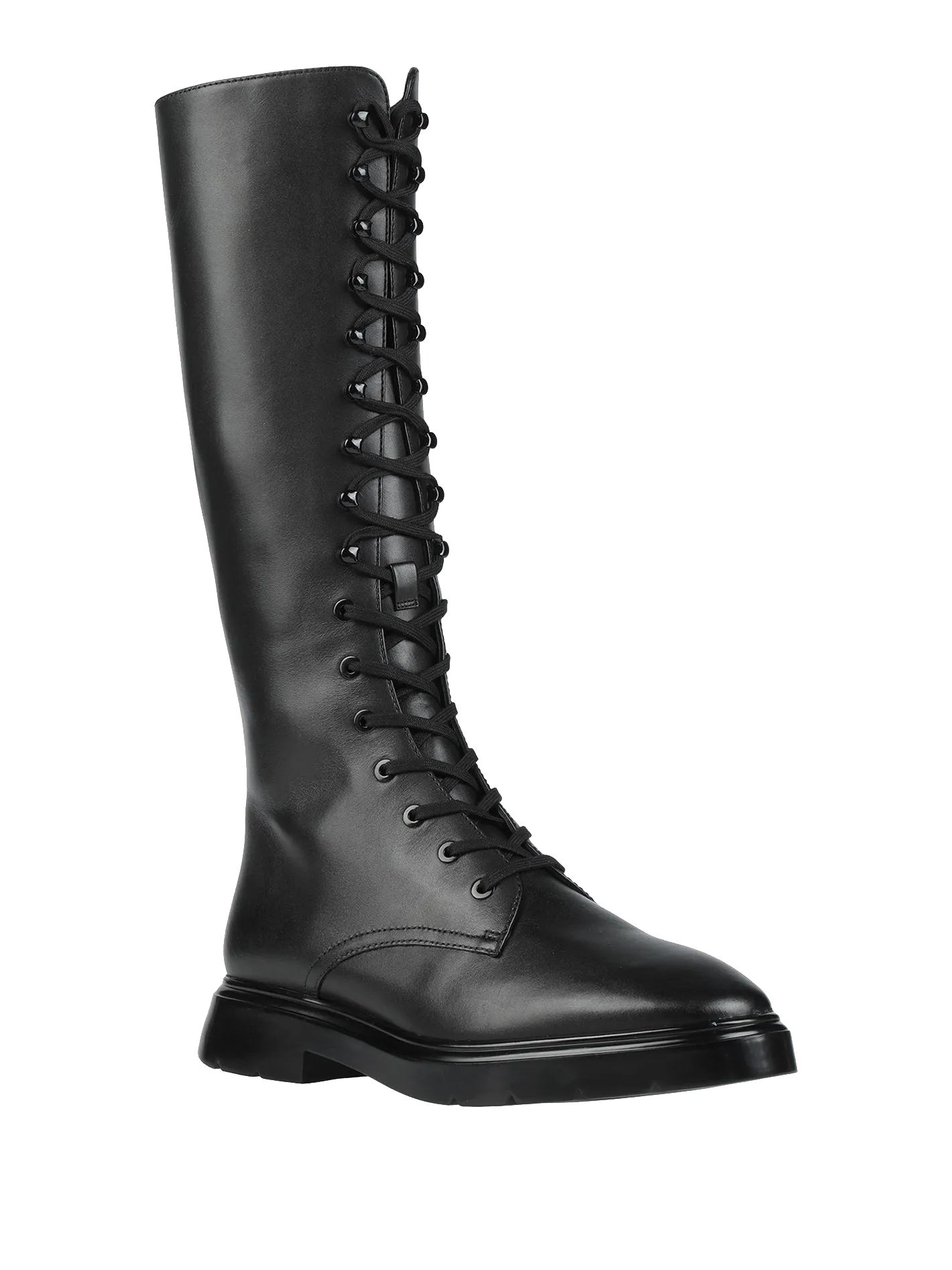 knee-high lace up leather boots