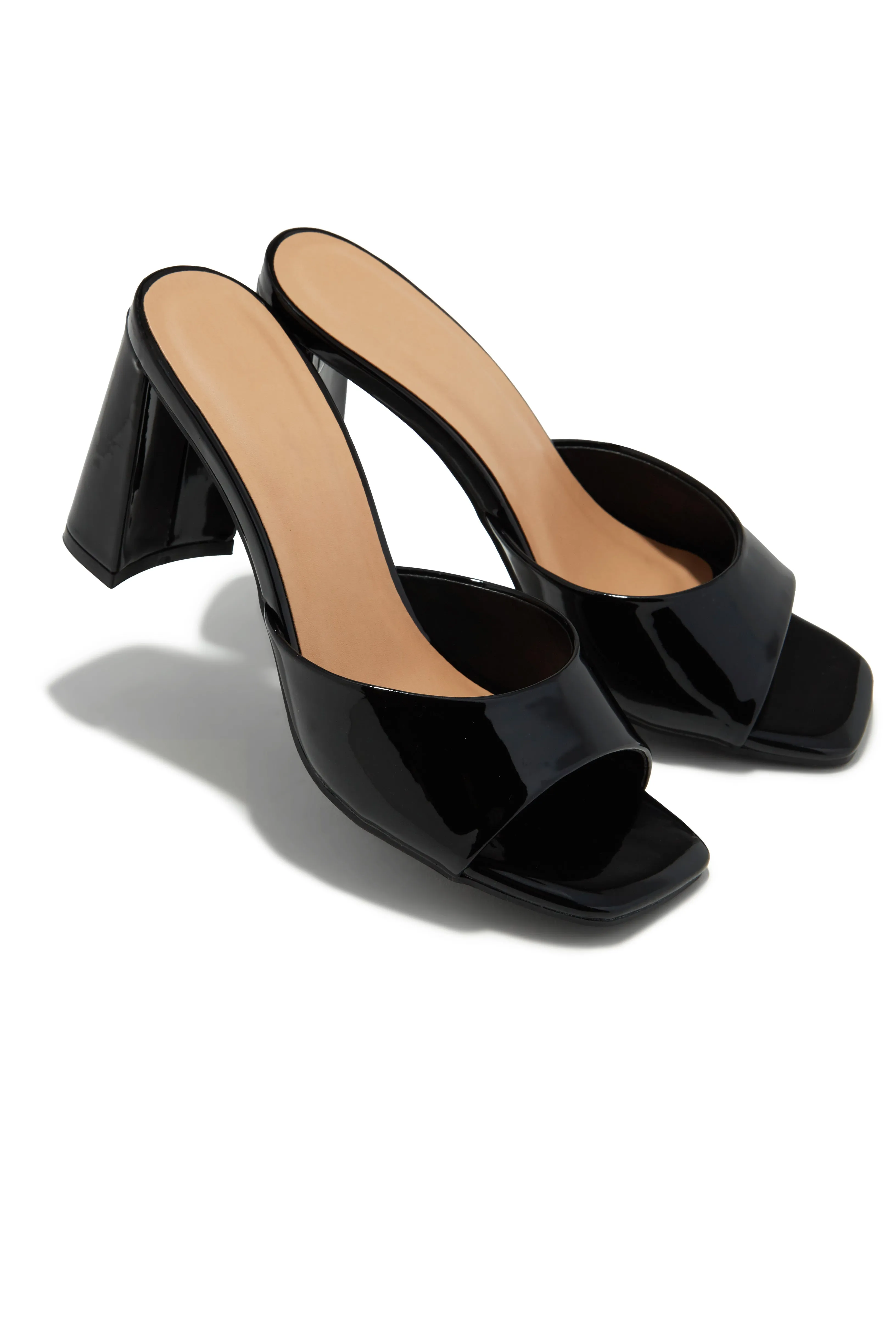 Layla Block Heel Mules - Black Pat