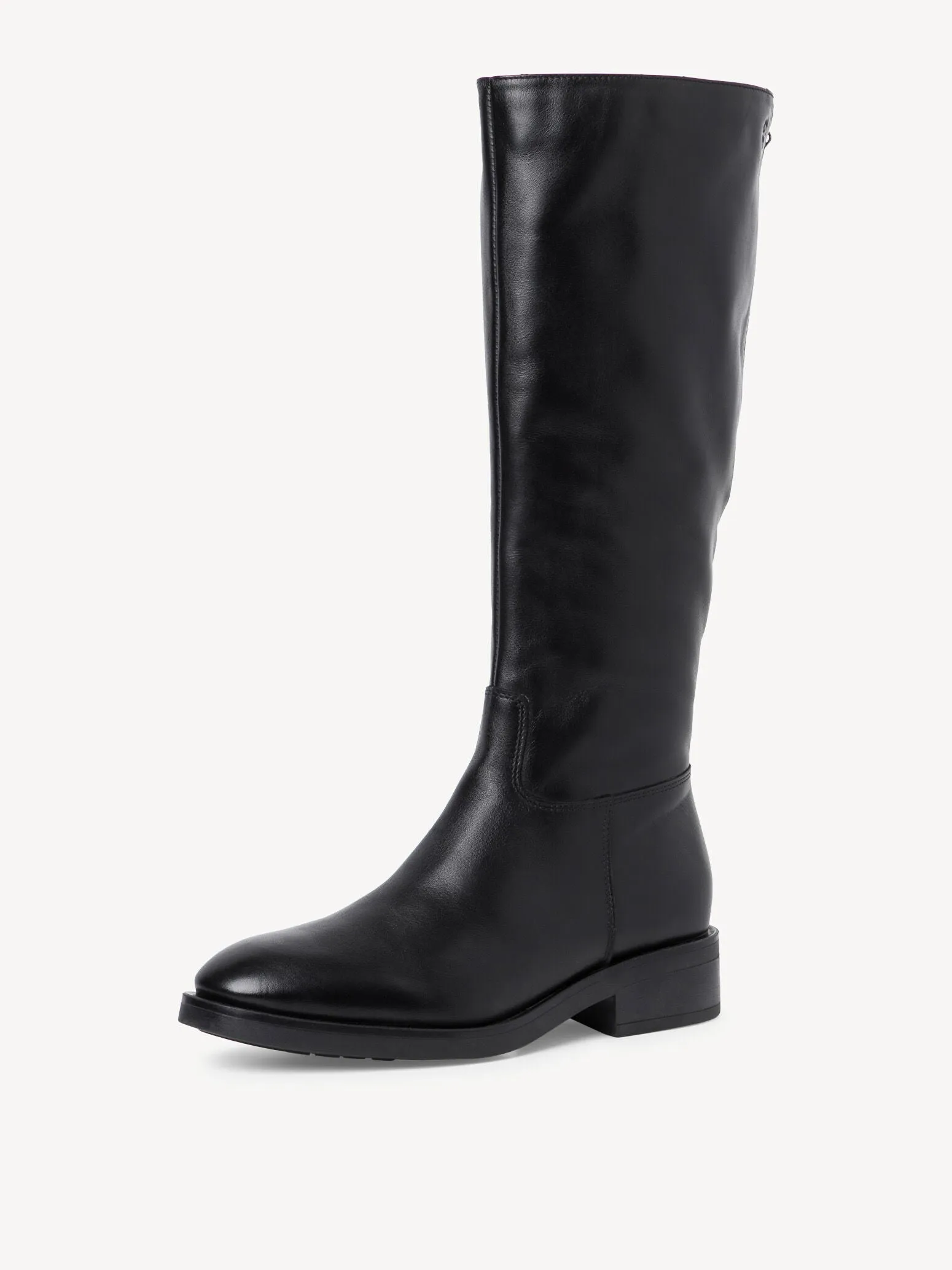 Leather Tall Flat Boot - Black